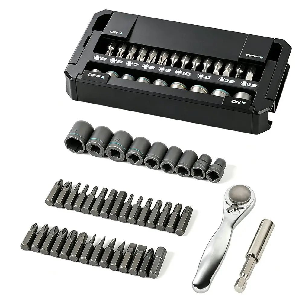 38PCS Chrome-Vanadium Steel Ratchet Socket Wrench Set Magnetic Socket 38 in 1 Auto Repair Tool Kit Storage Box Precise Design