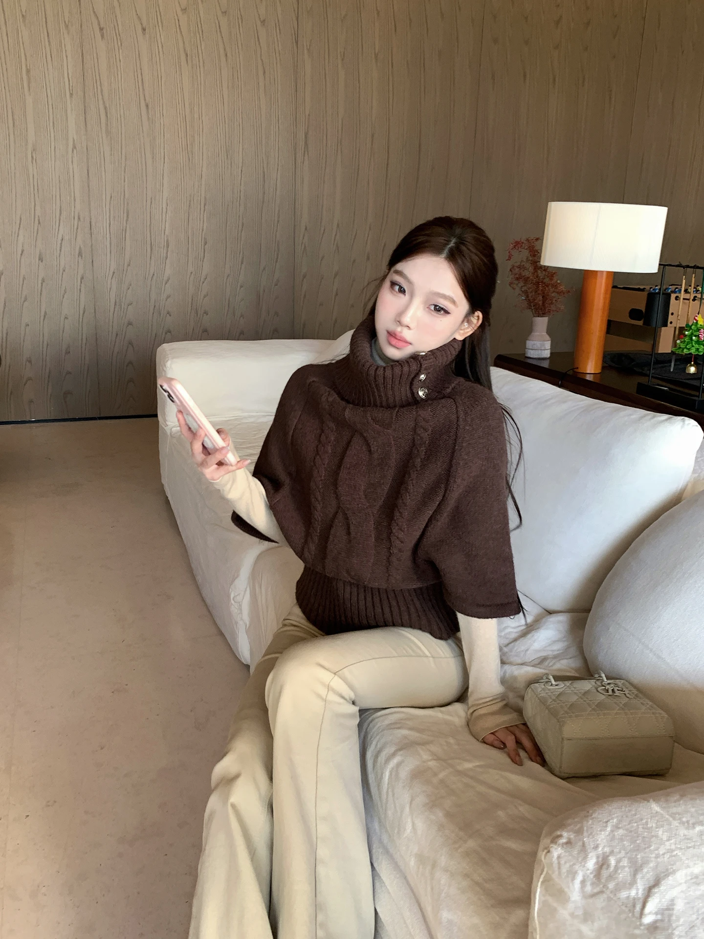 

EU Lazy Retro High Ne Loose Knitted Sweater Women's Spring Faionable Commute Sle Polyester Nylon Blend ort Sve