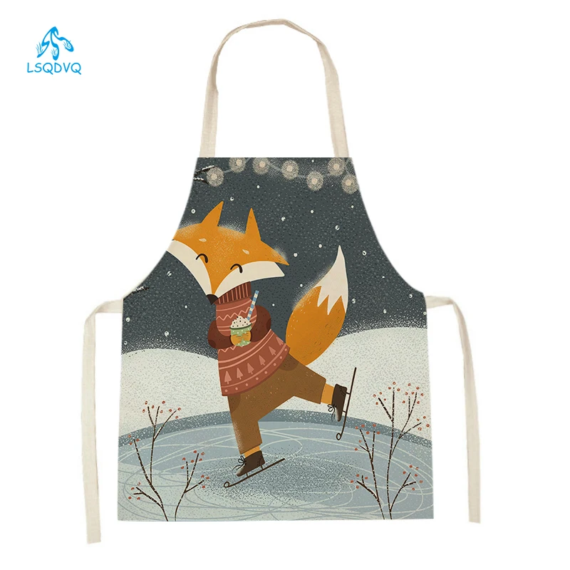 Kitchen Aprons Cartoon Animal Printed Sleeveless Cooking Apron Cute Fox Polar Bear Cattle Pattern Aprons Cleaning Tools Delantal