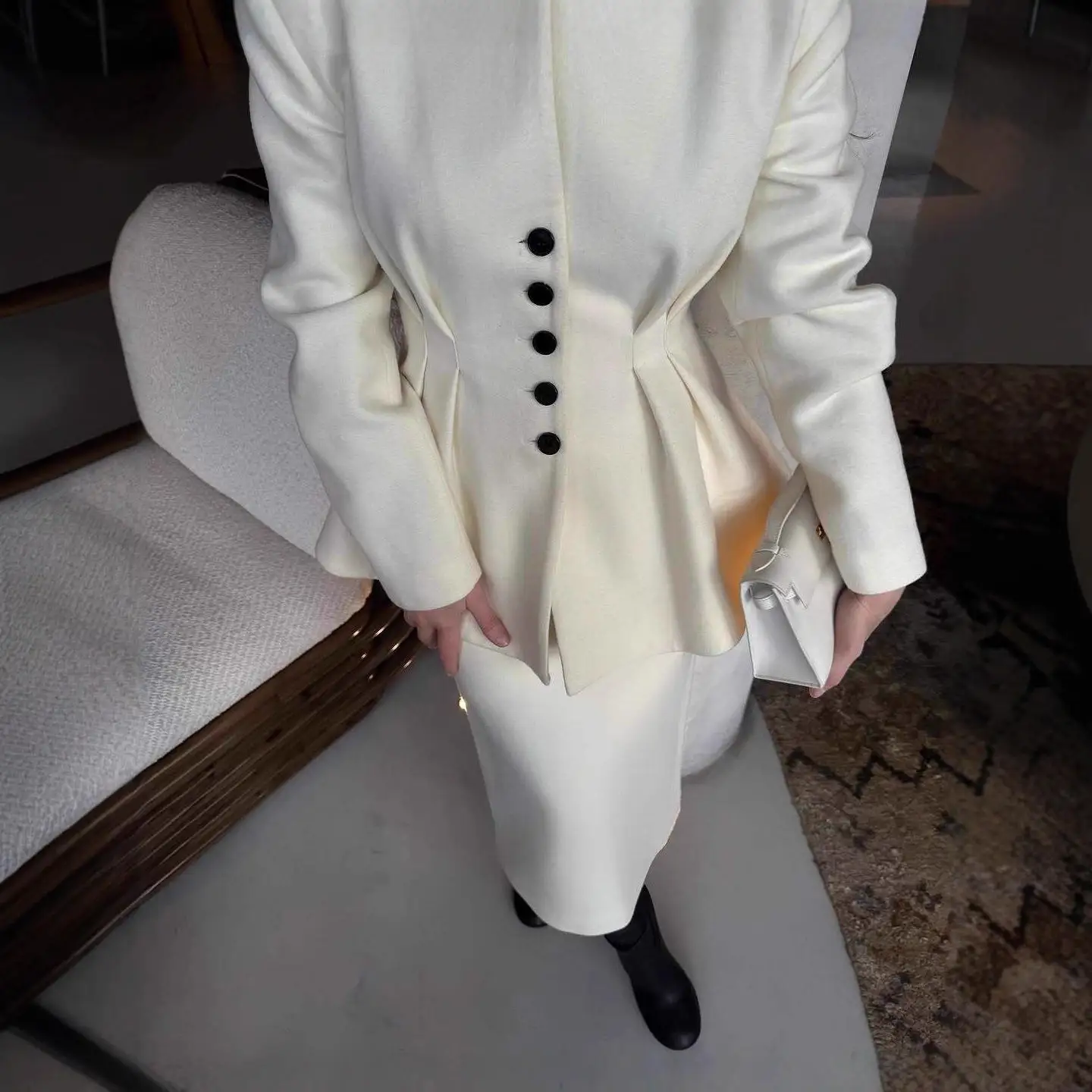 Damen Herbst Winter Reine Farbe ort Sve Geknöpfter Wollanzug Jaet Mantel Lang Sve Mittellang Anderes Material 00 %