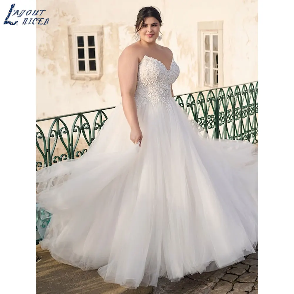 

LAYOUT NICEB Beading Appliques A-Line Bridal Dress Strapless Backless Tulle Wedding Gowns Custom Made vestido de noiva casamento