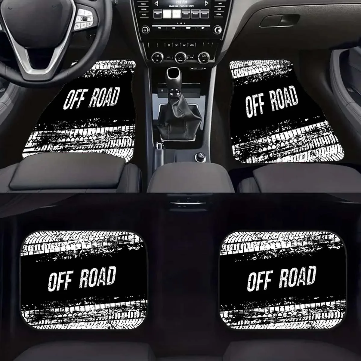 2/4pcs Off Road Tire Print Design Carpet Car Floor Mats For Auto Van Truck SUV-4pcs Front & Rear Full Set Universal Fit Car Inte