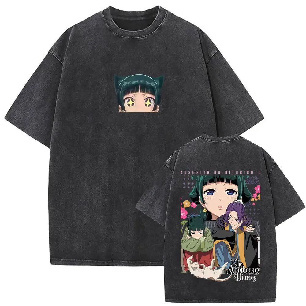 Washed Vintage Anime The Apothecary Diaries Graphic T Shirt Maomao Print T-shirt Men Women Clothing Casual Kawaii Funny T-shirts