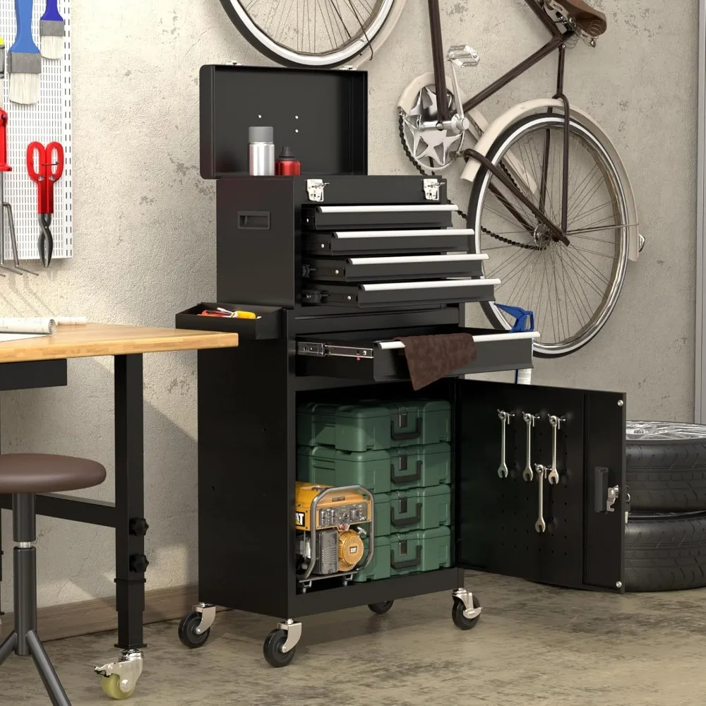 

Черный ящик для инструментов с 5 ящиками, запираемая металлическая тележка для инструментов с колесами для хранения в гаражной мастерской