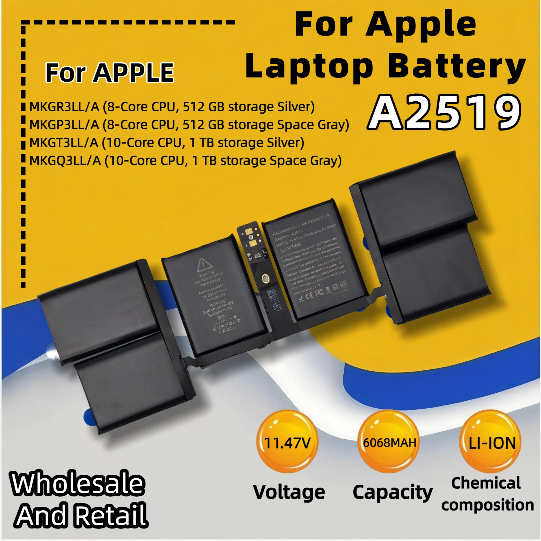A2519 For Apple Laptop Battery MacBook Pro 14