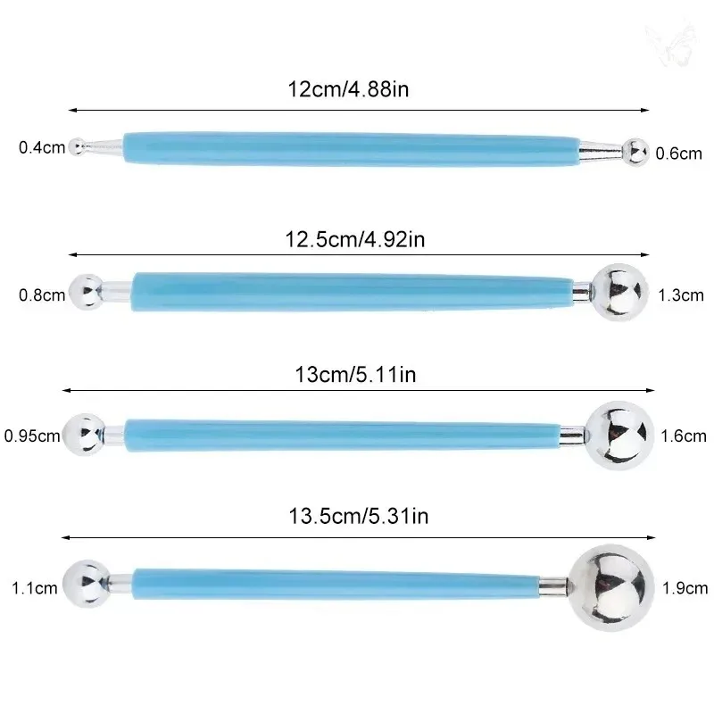 4Pcs Clay Sculpting Tools Kit, Double Head Creasing Pen with Ball Styluses, Spiral Metal Embossing Tools for Polymer Clay