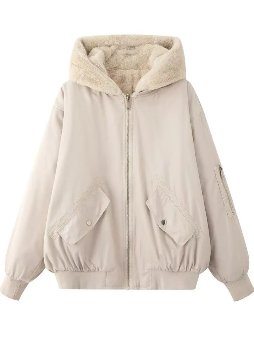 ملابس نسائية مزدوجة الجوانب من فرو الضأن جايت كاجوال فضفاض مناسب طويل Sve سحاب إغلاق ملابس خارجية بطول عادي #5