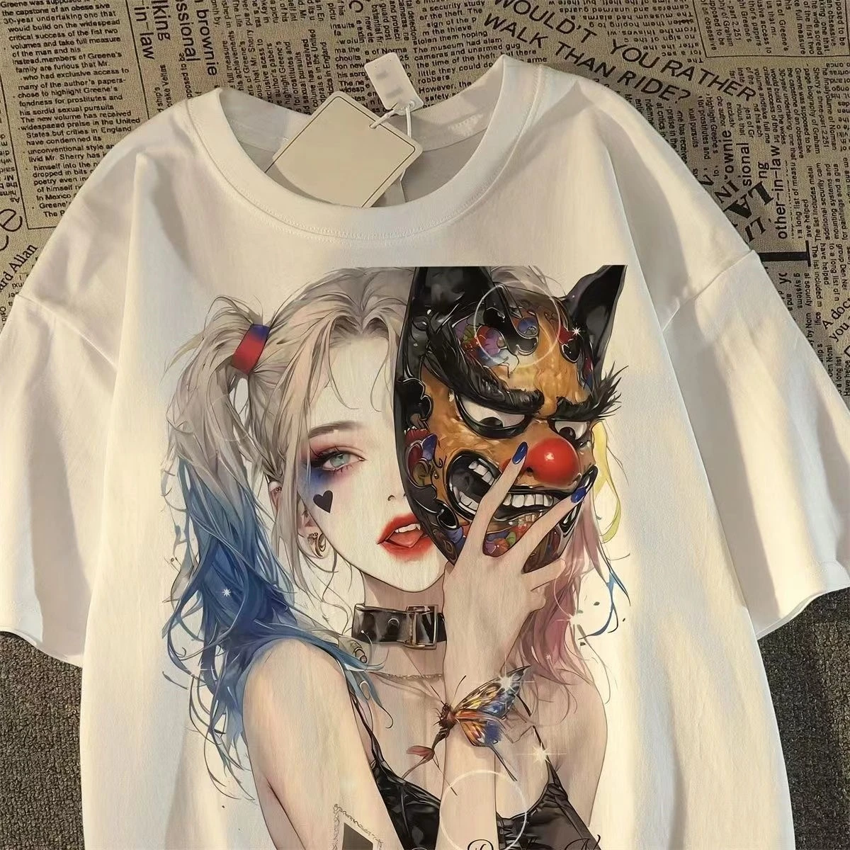 Women‘s Graphic Tee Movie Girl Print High Street Fashion Cotton Tshirt European Street Hip Hop Casual Sportswear