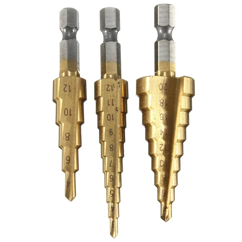 XNEMON  3pcs 3-12mm 4-12mm 4-20mm Titanium Step Drill Bits HSS 4241 Power Drills Tools