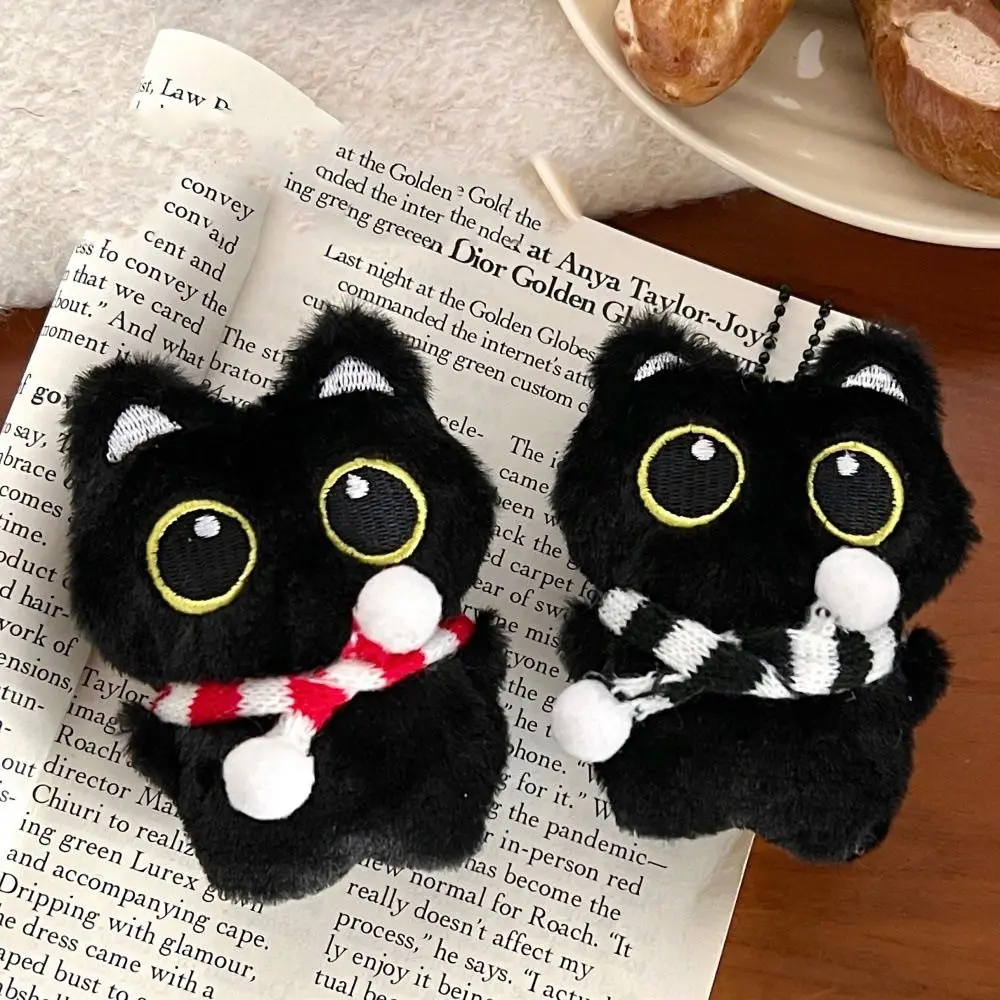 Soft Squeak Scarf Black Cat Pendant Chirping Cartoon Squeeze Plush Keychain Keyring Plush Stuffed Plush Stuffed Toys