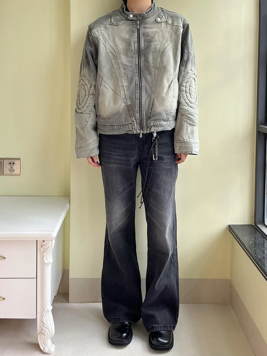 

Vintage Wa High Waist Bell Bot Jeans Men's Autumn Winter Long Pants Straight Loose Fit Wear Resistant High Street Sle