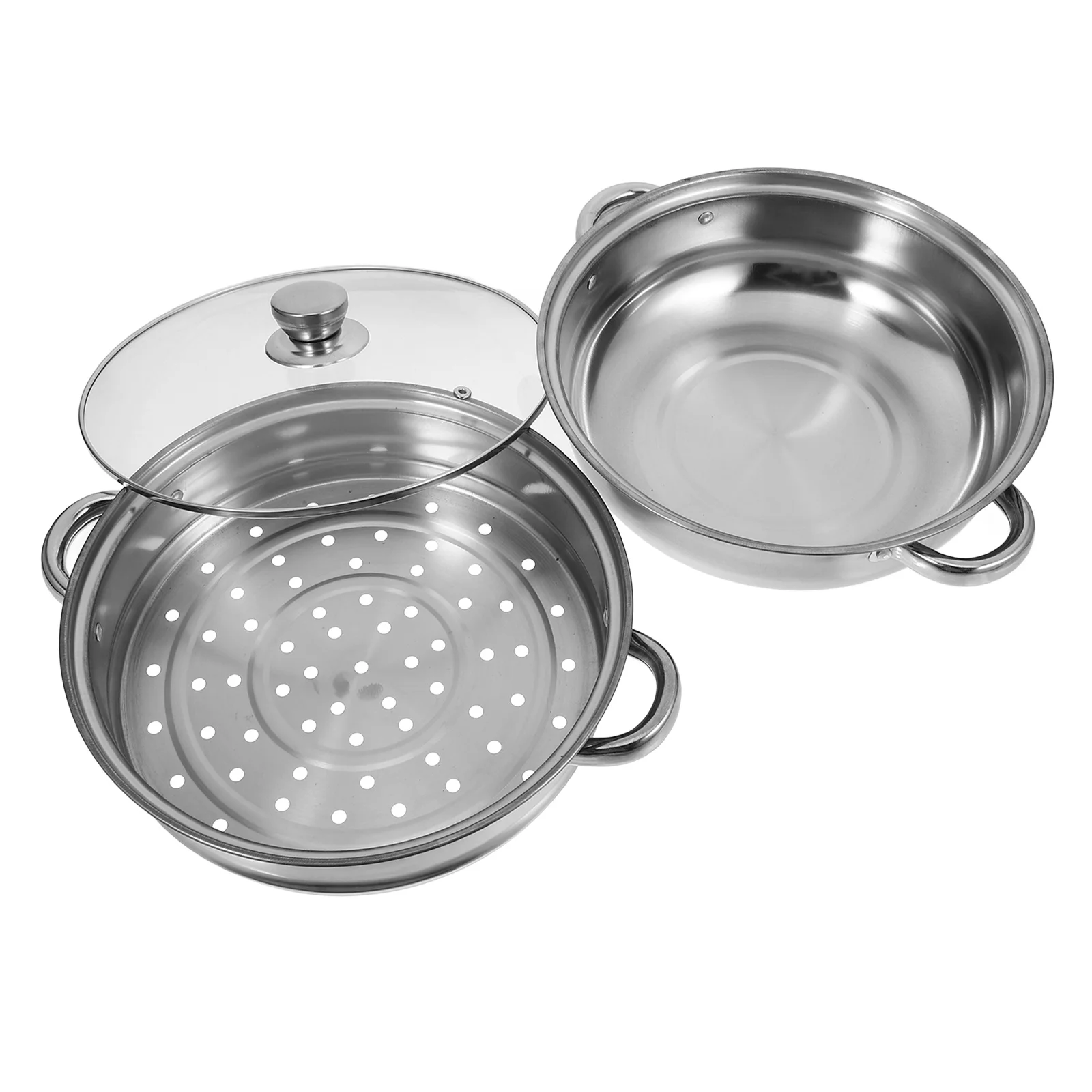 

Stainless Steel 2 Tier Steamer Pot Large Capacity Kitchen Cookware Double Layered Easy Clean Handles Fine Steaming Grids Multi