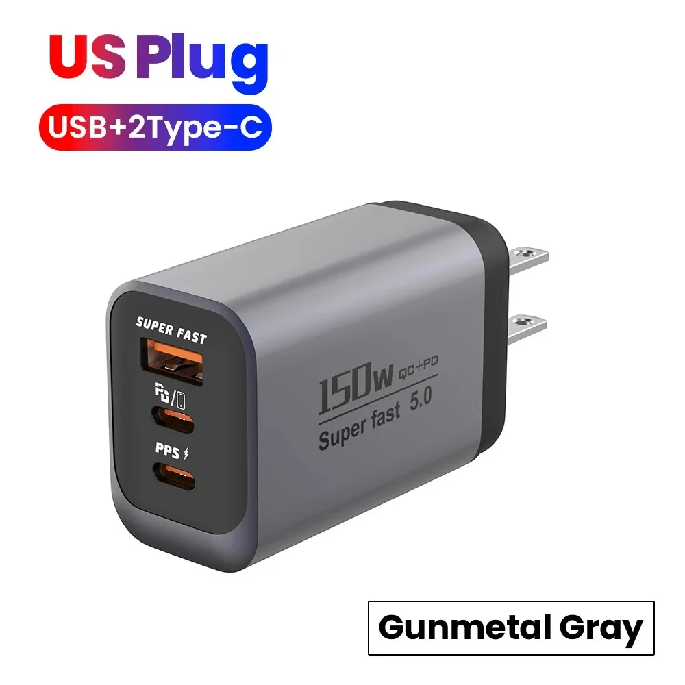 150W 3-Port USB-C Ladegerät Superschnelles Laden PD QC3.0 Reise-Wandadapter für iPhone 17 Samsung Xiaomi Tablet EU UK US Ladegerät