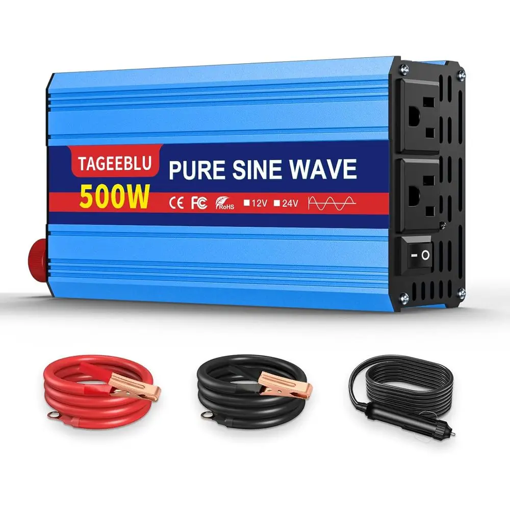 

500W 24V Sine Wave Inverter, 24V DC to 110V/120V AC Car Power Inverter with 2 AC Outlets and LCD Display