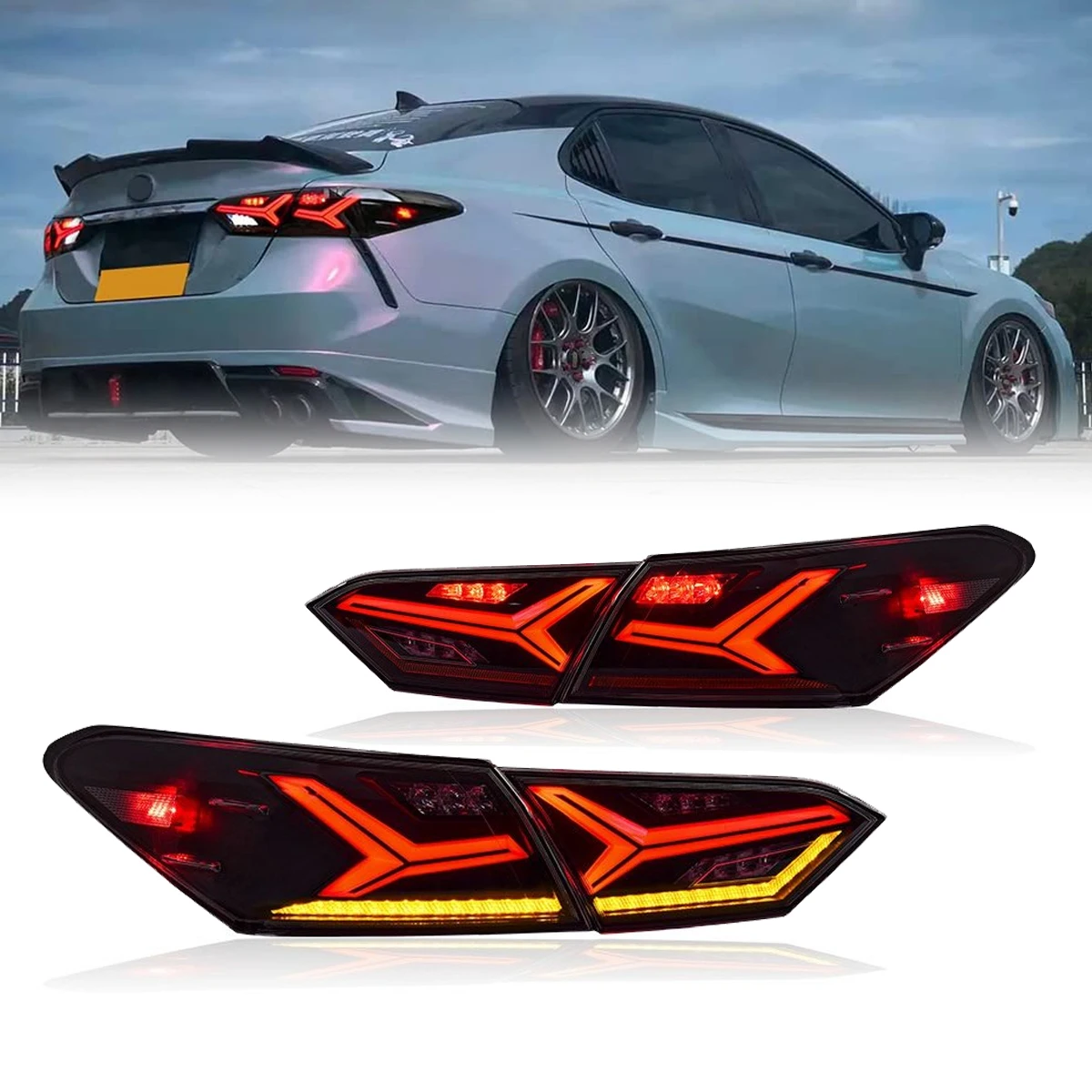 

TYPY Новые светодиодные задние фонари в сборе для Toyota Camry 8-го поколения 2018-2022, задние задние фонари DRL, стоп-сигналы, указатель поворота