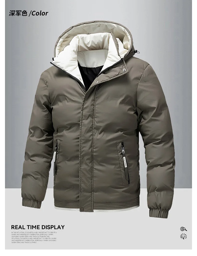 Winter Hooded Puffer Jacket Men's Loose Thick Warm Casual Outerwear