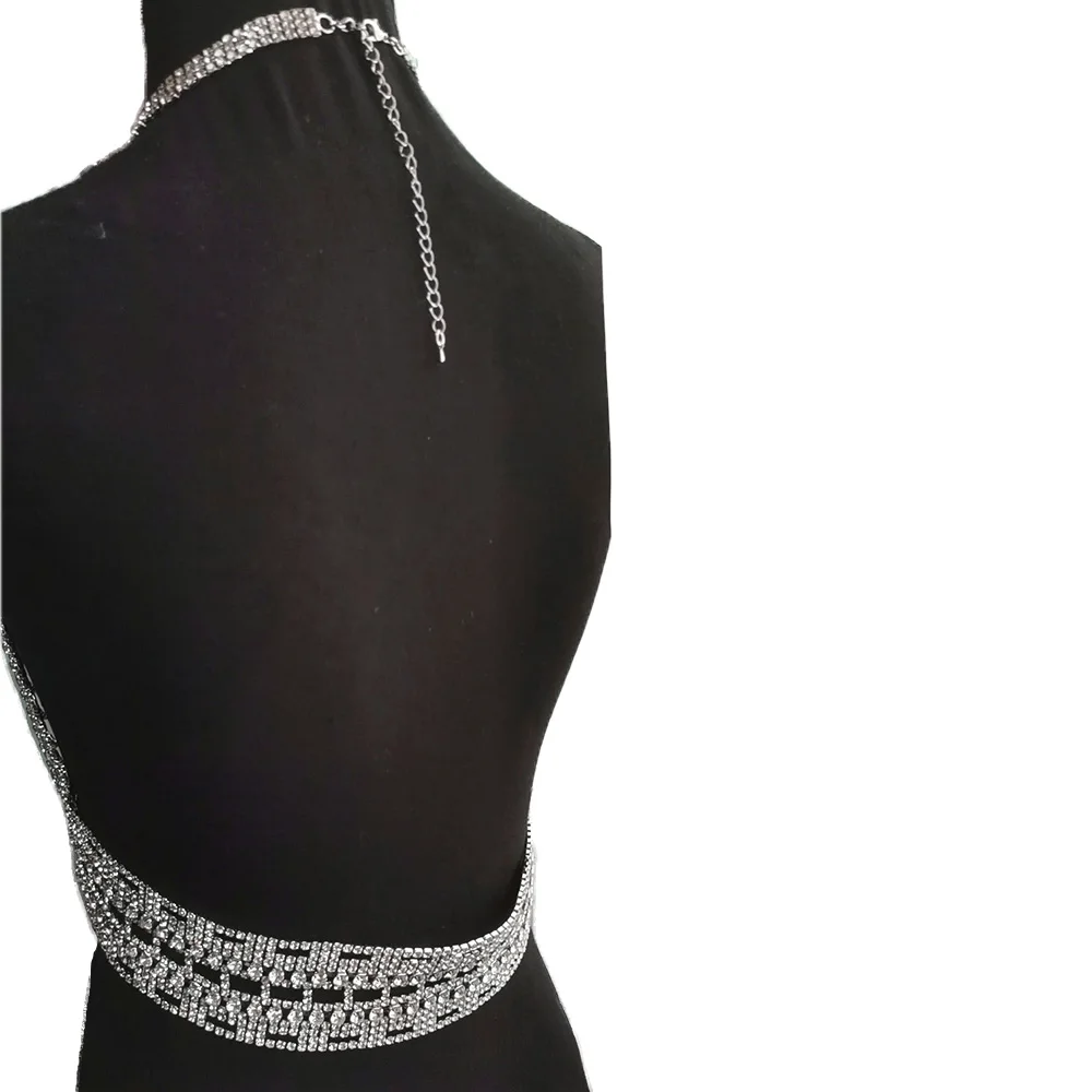 Sexy Deep V Neck Rhinestone Tops for Women Fashion Show Crystal Body Chain Jewelry Belts