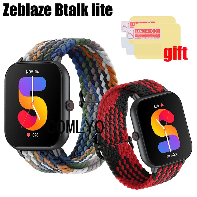 สำหรับ zeblaze btalk สายรัดข้อมือเข็มขัดไนล่อนนุ่มปรับได้ระบายอากาศสายรัดข้อมือสมาร์ทวอทช์ฟิล์มป้องกันหน้าจอ