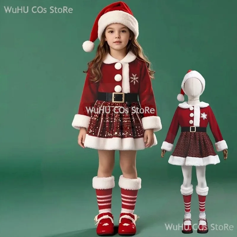 

Baby Girls Christmas Dress Claus Red Long Sleeve Kids Santa Cosplay Xmas Socks Costume Year Party Performace Outfitsa;k6;8',