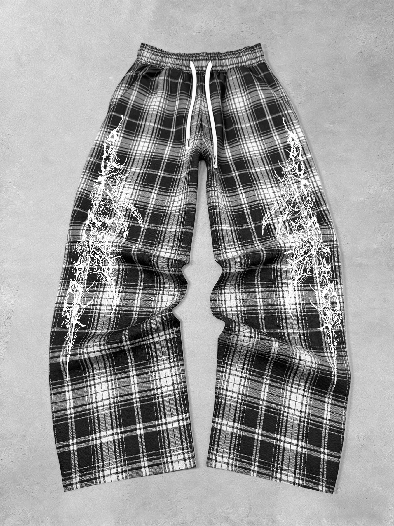 New Model Men Gothic Vertical Graphic Wide Leg Sweatpants Drawstring Loose Straight Baggy Y2K Dark Punk Streetwear Pants.