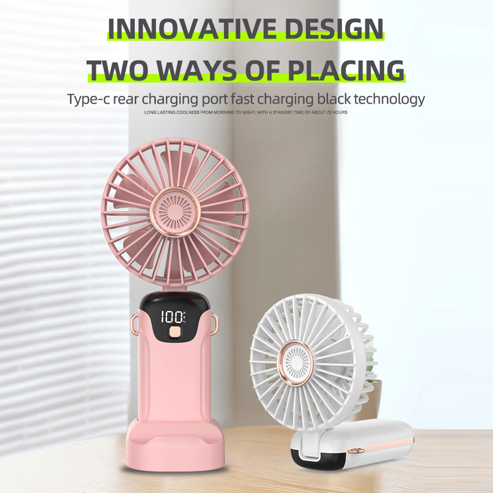 Portable Fan Mini Handheld Electric Fan with LED Sceen Battery Display Support 5 Adjustable Wind Speed Silent Operation for Kids