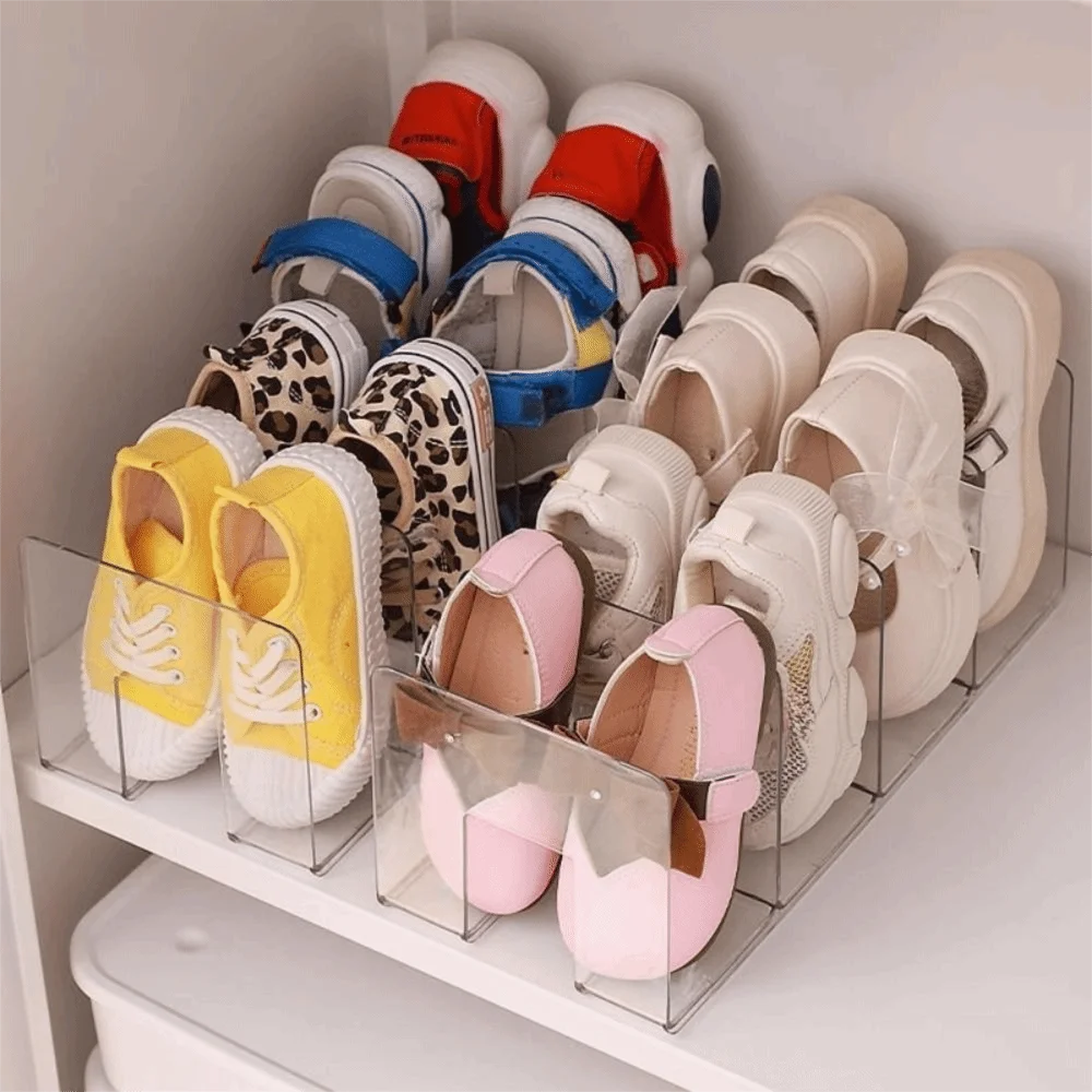 Large Capacity 4 Grids Shoe Storage Rack Space Saving Plastic Baby Shoe Rack Free Standing Vertical Transparent Shoe Racks