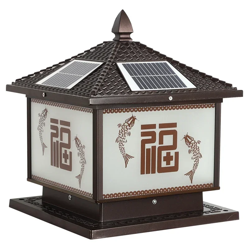 OUTELA Solar Post Lamp LED Outdoor Chinese Pillar Lights Waterproof IP65 con telecomando per la casa Villa Courtyard