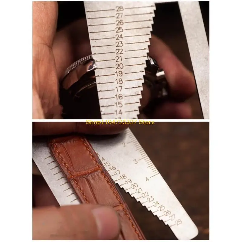 D8KF Watchband Ruler for Watch Band Bracelet Repairing Stainless Steel Measuring Tool Manual Stencil Template Watchband Ruler