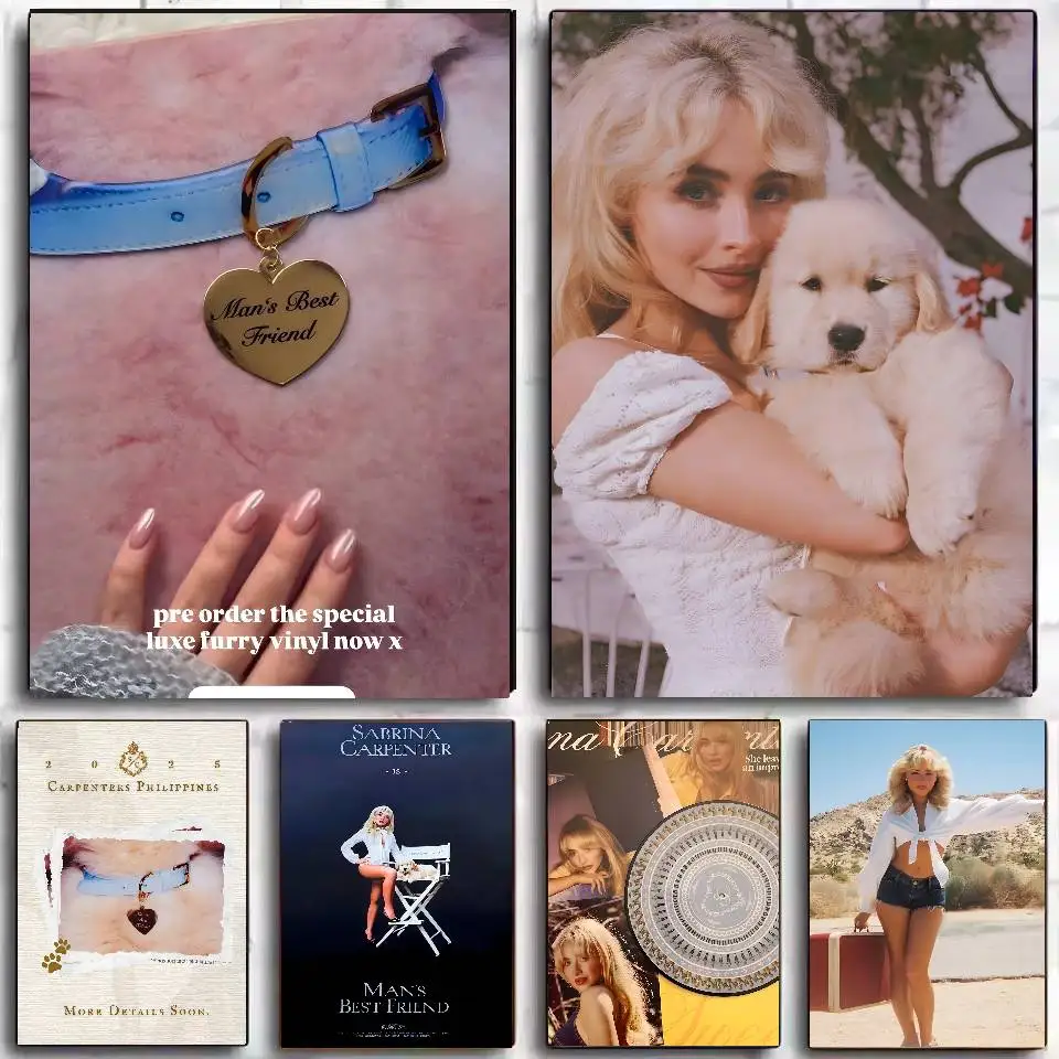 S-Sabrina Carpenter Mans Best Friend Poster Selbstklebende Kunst Wasserfester Papieraufkleber Kaffeehaus Bar Wohnheim Zimmer Wanddekoration