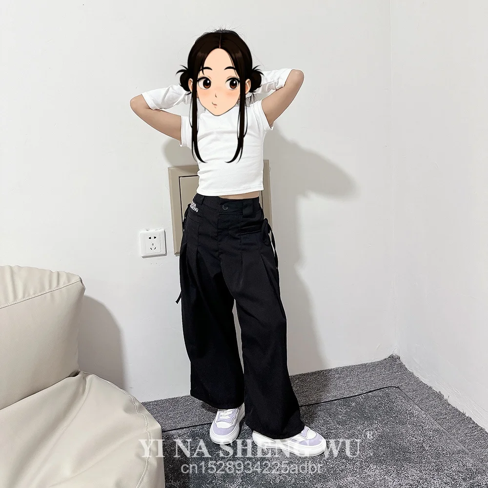 K-pop الفتيات ملابس الهيب هوب ملابس رقص الجاز الرقص المحاصيل القمم أبيض أسود السراويل الحديثة أداء الرقص دعوى مجموعة ارتداء