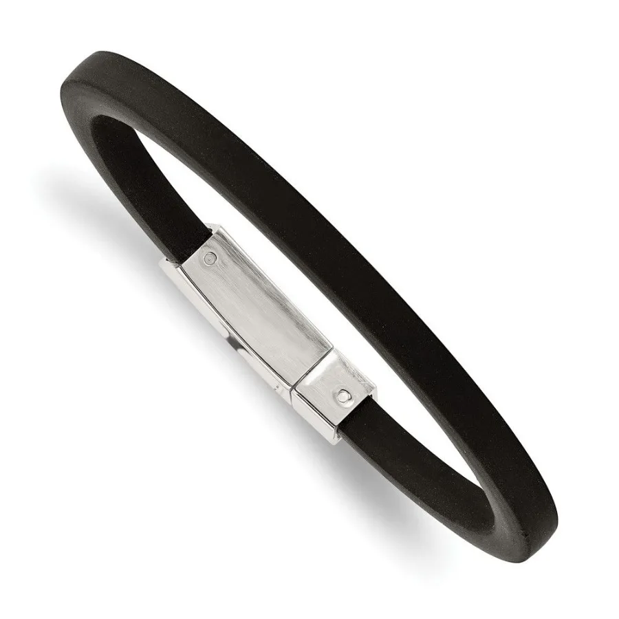 

Chisel Stainless Steel Polished Black Rubber 8.5 inch Bracelet