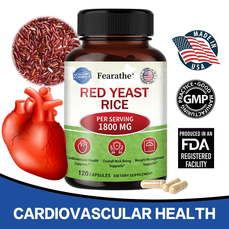 Red Yeast Rice Supplement - Rich in Antioxidants Benefits Cardiovascular Blood Circulation, Heart Health and Energy Production