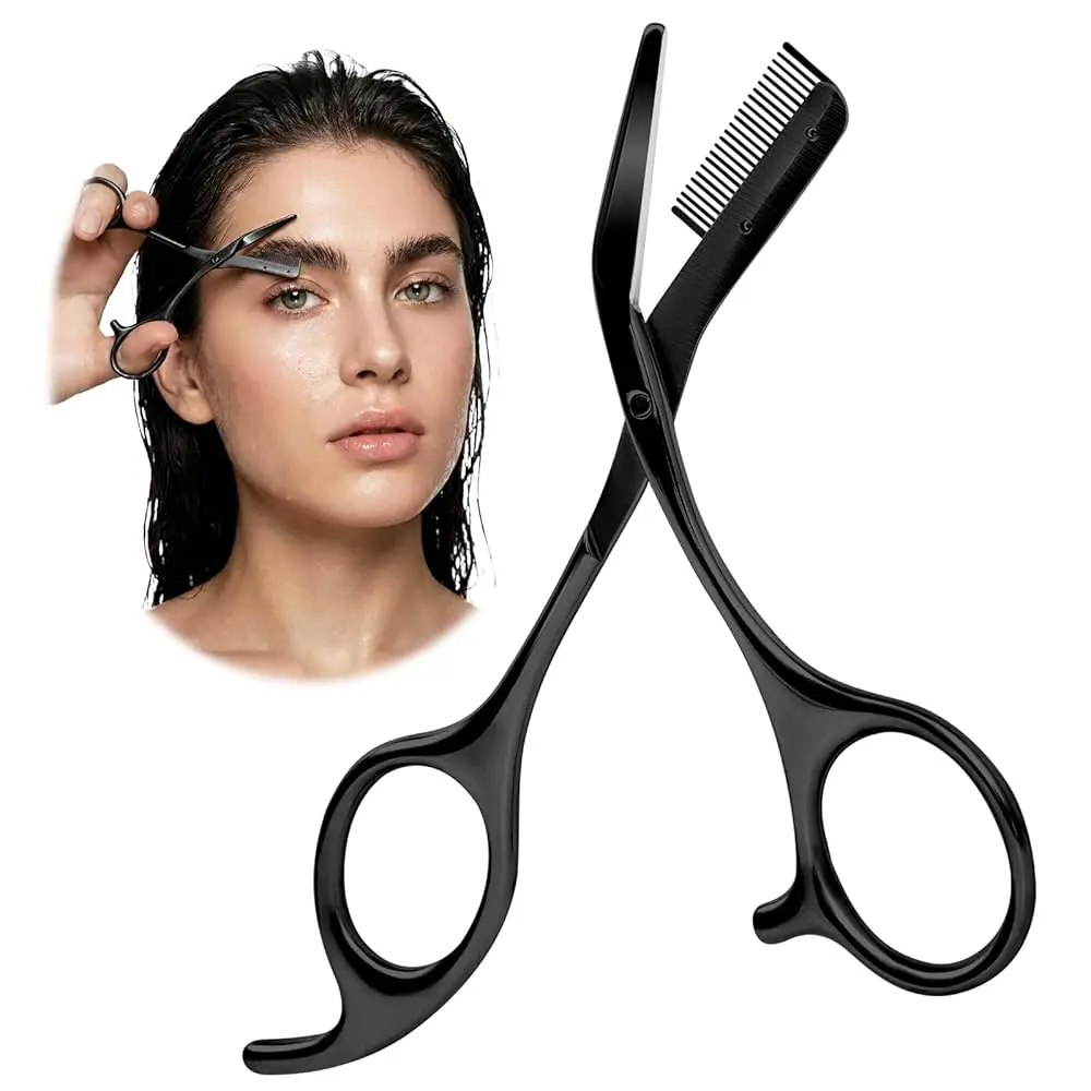 Eyebrow Trimming Scissors with Combs, Perfect Gifts for Men and Women, Black