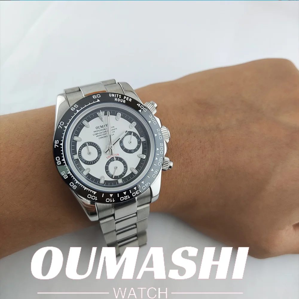 Мужские спортивные часы, кварцевые VK63, хронограф, сапфировое стекло, интенсивная нержавеющая сталь, зеленая яркость, водонепроницаемый ремешок на липучке 10 бар