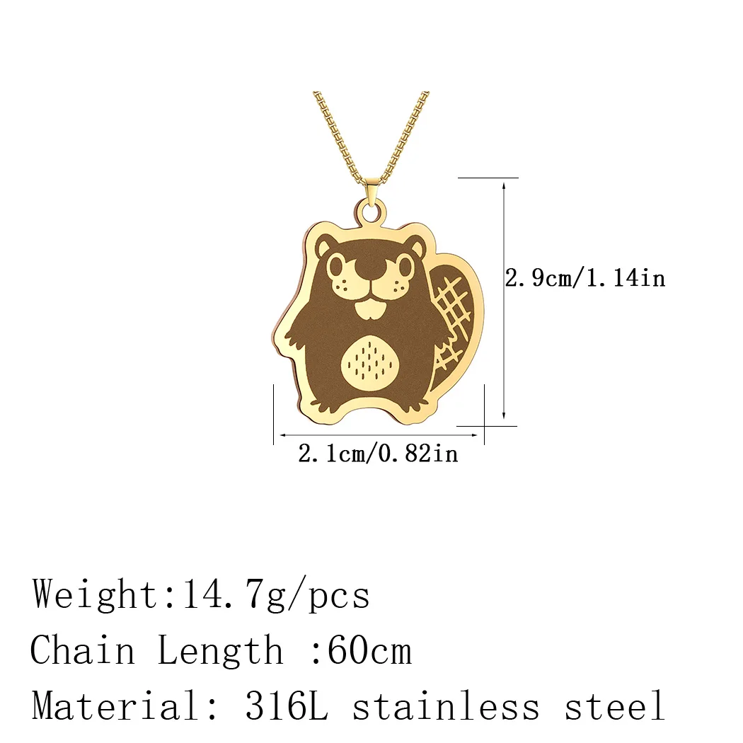 Kinitial Kawaii Cute Beaver Buddy Necklace For Women Girls Stainless Steel Boho Lovely Jewelry Stainless Steel Animal Necklace