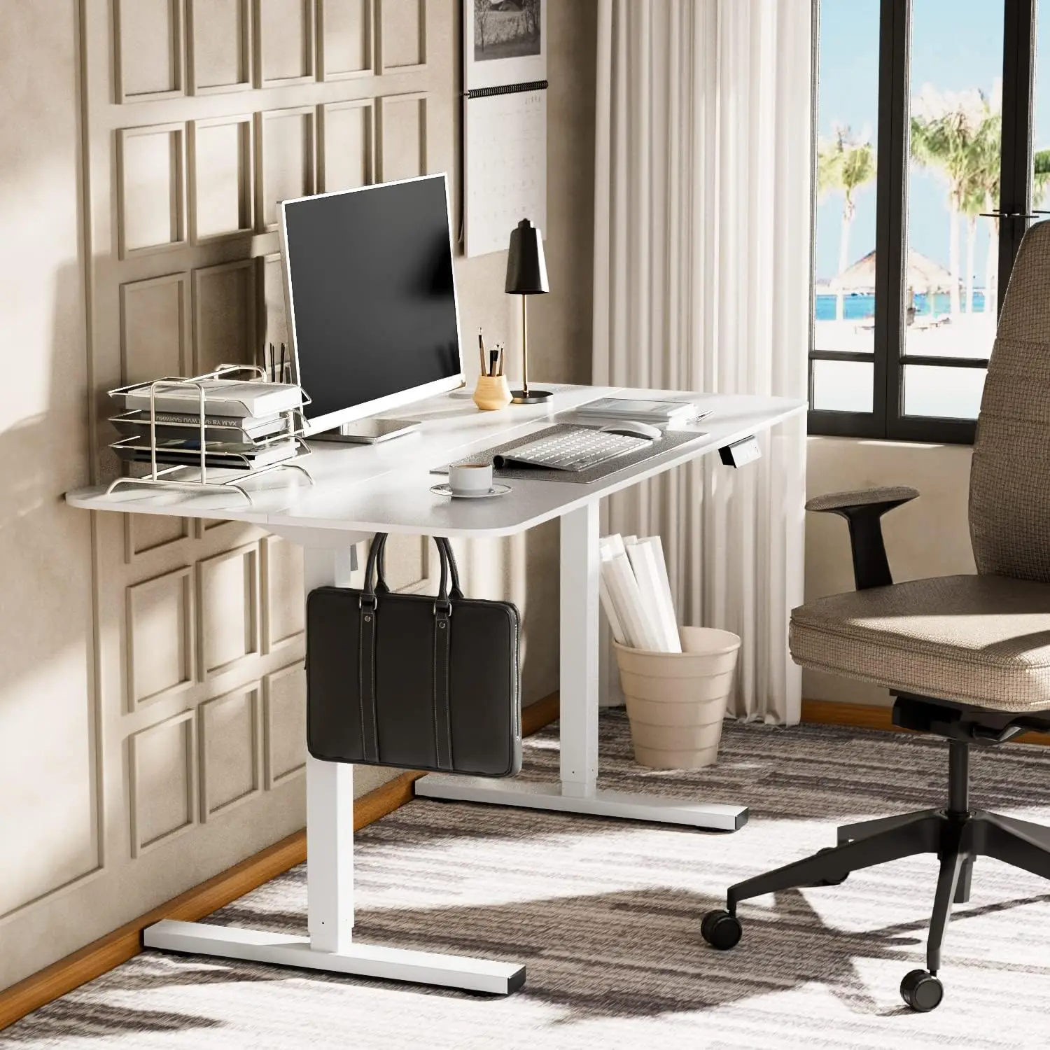 Altura elétrica ajustável em pé Desk, grande sentar Stand up Desk, Home Office Computador, Lift Table, 40x24 in