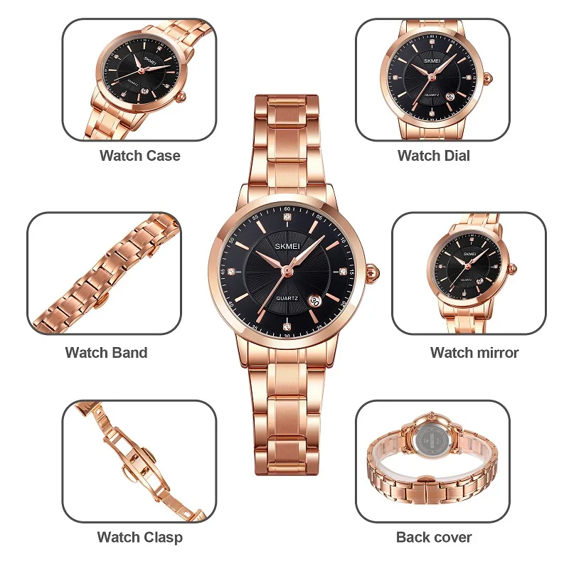 SKMEI 여성 패션 시계 숙녀 시계 우아한 골드 스틸 손목 시계 캐주얼 여성 시계 방수 Montre Femme New 1819