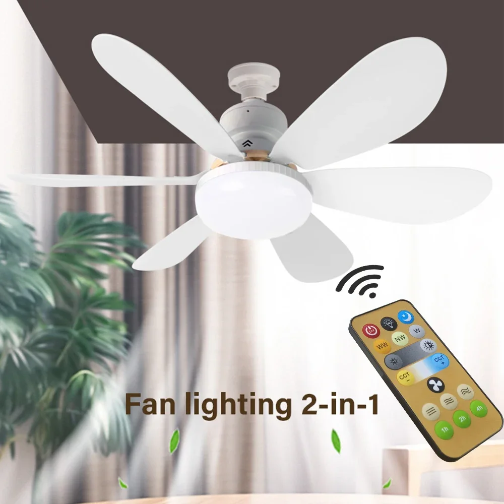 

20.5in Ceiling Fan Light with Remote 40W Socket Fan with LED E27 Cordless Screw Electric Fan for Kitchen Bedroom, Small Rooms