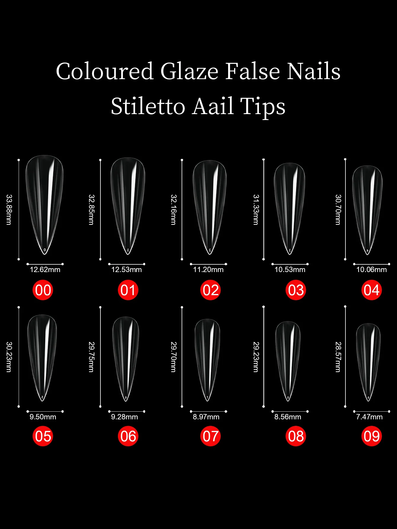 500pcs/box Stiletto Nail Tips Transparent False Press On Acrylic Nails Mixed Size Fake Nails DIY Manicure Extension Tools