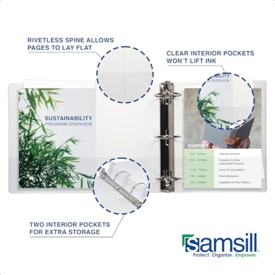 1.5 Inch 3 Ring Binders Made in USA Economy Round Ring Clear View Cover 325 Sheet Capacity for School Home Office White 4 Pack