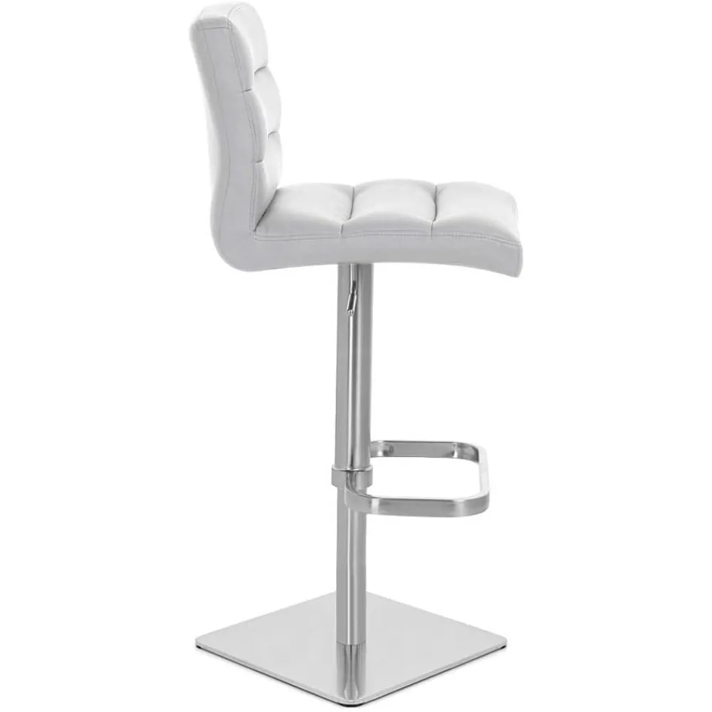 Modern Adjustable Height Grey Lush Bar Stool with Brushed Square Base