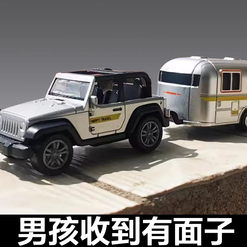 Modelo de carro infantil, modelo de carro de liga de cidade, reboque off-road pull-back, brinquedo de bebê com portas abertas, carro de acampamento