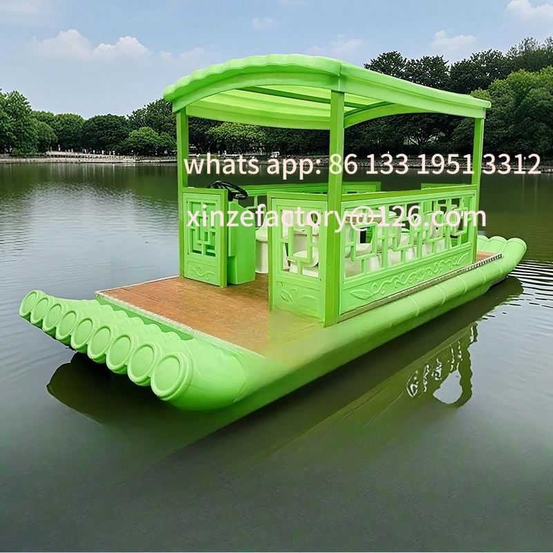 Nueva balsa de bambú de imitación, barco turístico, barco escénico turístico, parque acuático de 7 asientos, barco turístico eléctrico escénico de polietileno