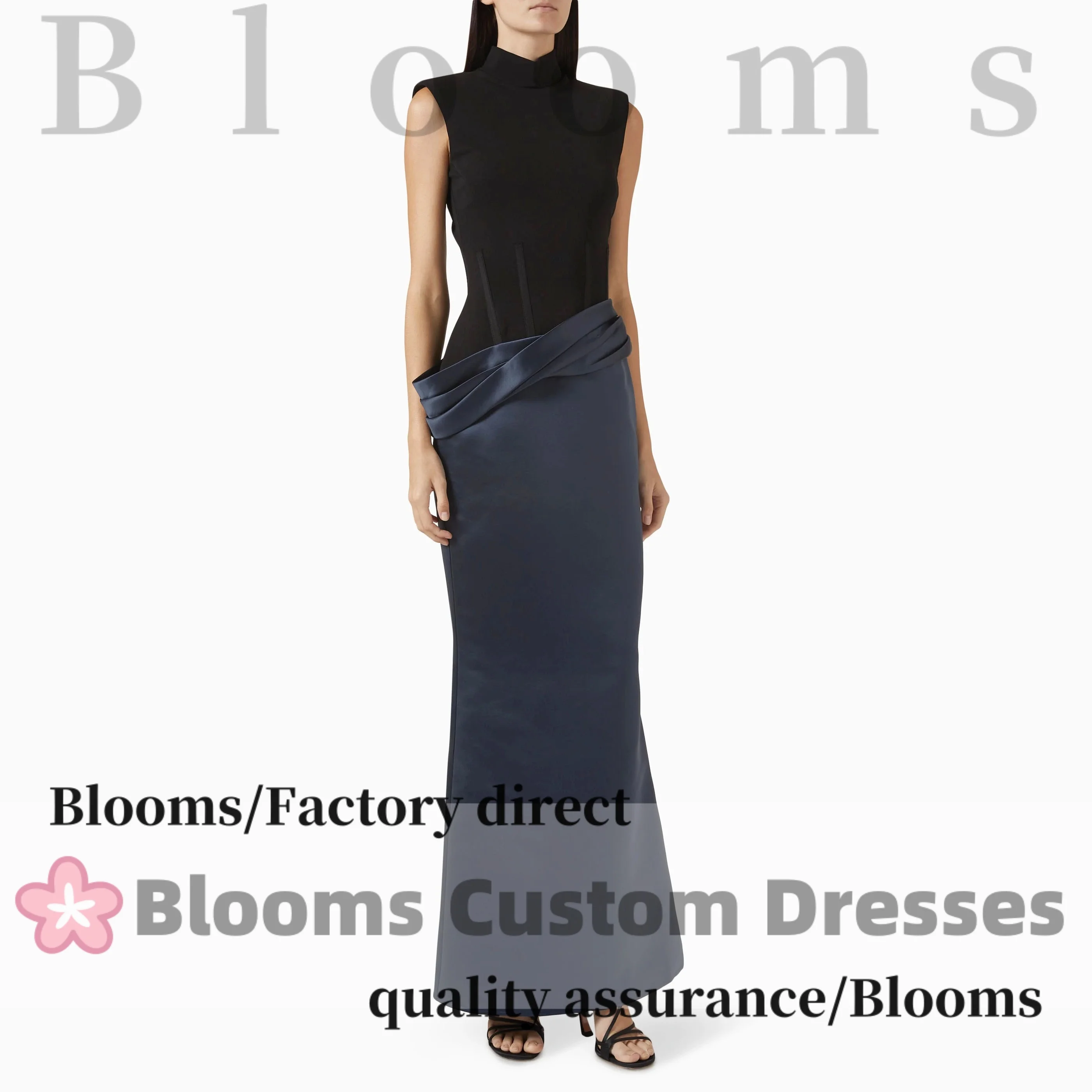 

Customized High Collar Black Navy Simple Women's Formal Evening Dress Sleeveless Ankle-length Prom Gown Elegant Party Dresses