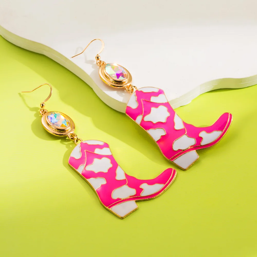 Popular jewelry personality exaggerated earrings creative fashion cowboy boots alloy drip diamond multi-layer earrings women