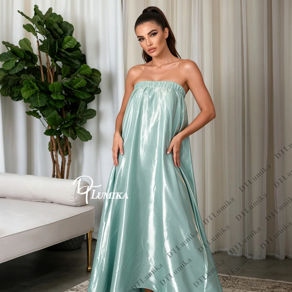 Glossy Satin Long Prom Dress Simple Tube Top A Line Evening Gown Flowy Women Formal Party Wedding Guest Quinceanera Dress