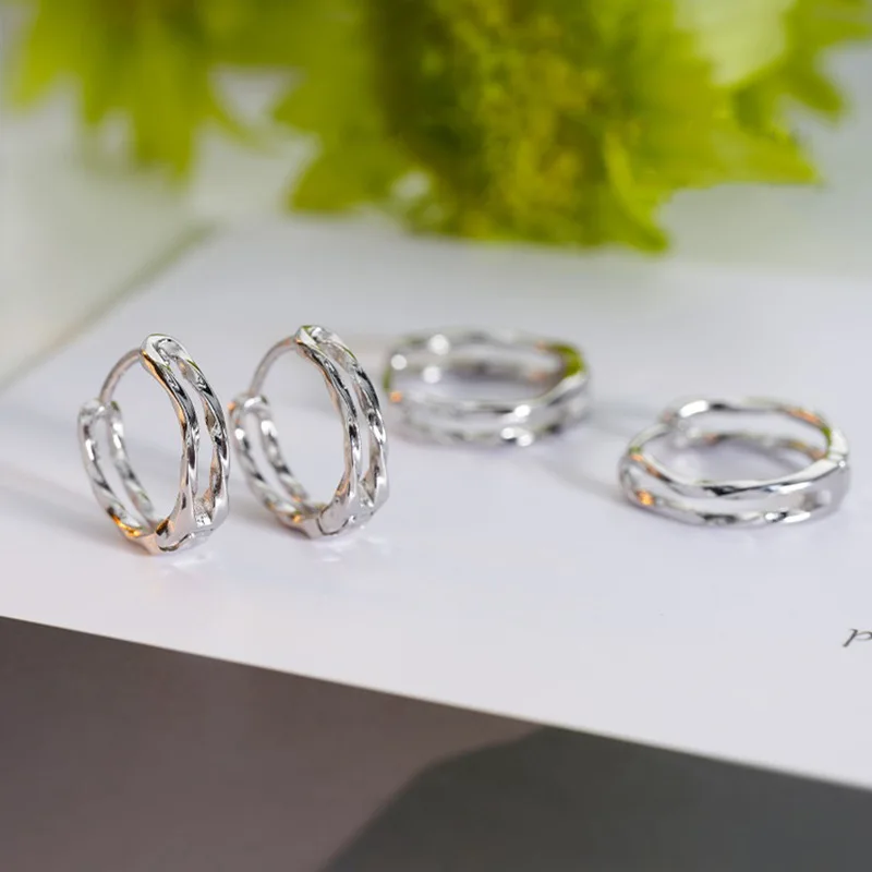 Trendy Sterling Silver Double Layer Hollowed Round Wave Hoop Earrings for Women Exquisite Jewelry Geometry Accessories Colorfast
