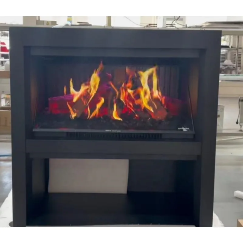 Newly Designed 5D Electric Fireplace Three-Sided LCD Insert Simulated Crackling Sound Remote Control Installation-for Hotels