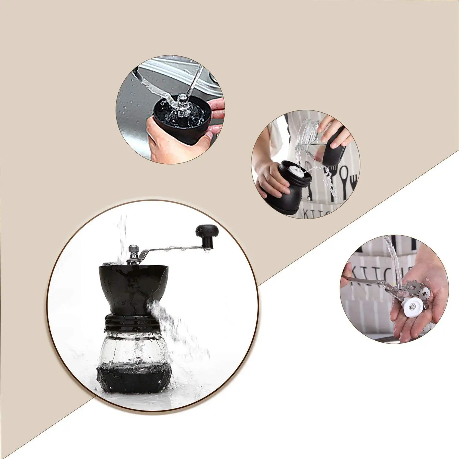 Manual Coffee Grinder with 1 Glass Jar,Ceramic Burrs,Stainless Steel Handle for Portable Drip Coffee Maker Tools for Espresso