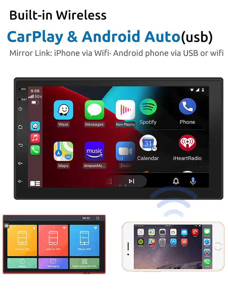 MOPECT 9" 2 DIN Android 15 4+64G Autoradio Multimedia Universal CarPlay Android Auto GPS-Navigation AM-Radio DAB+ & Dashcam